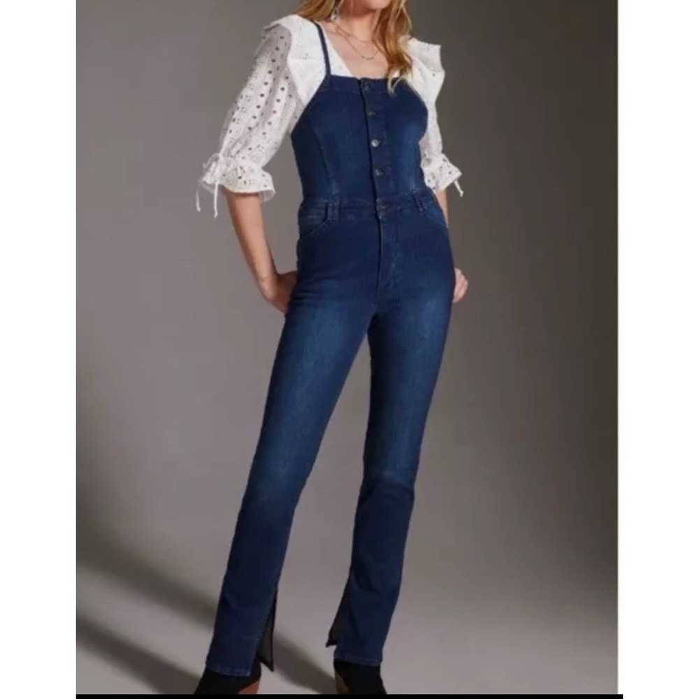 Pilcro Split Seam Button Denim Overalls Womens Size 28P‎ Blue Boho Festival Fun